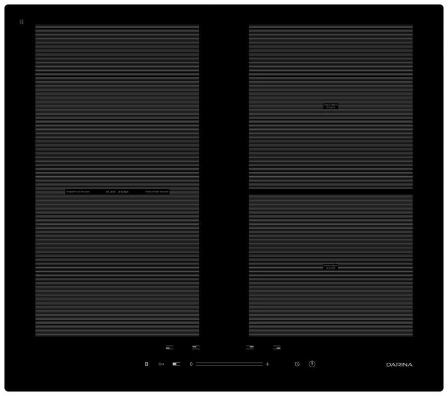 Независимая встраиваемая индукционная стеклокерамическая панель DARINA 5P9 EI304 B в.эл/п , 5 конфорок, сенсорное управление, 4 конфорки с функцией ускоренного нагрева booster конфорка с функцией FLEX ZONE(функция объединения передней левой и задней