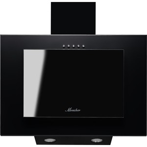 Вытяжка MONSHER TEXNO 60 B Наклонная вытяжка, ширина 60 см, отвод/рециркуляция, 650 м3/час, механическое кнопочное управление, 3 скорости, светодиодное освещение 2*3 Вт, металлические жироулавливающие фильтры, угольный фильтр (опция), цвет: чёрный