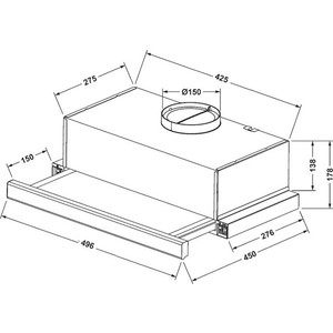 Встраиваемая вытяжка MONSHER TELE II 50 W , ширина 50 см, отвод/рециркуляция, 480 м3/час, механическое управление, 2 скорости, светодиодное освещение 2х3 Вт, металлические жироулавливающие фильтры, угольный фильтр (опция),