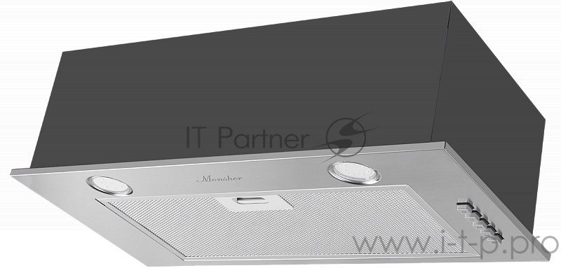Вытяжка MONSHER INNA 55 X Встраиваемая вытяжка(моноблок), ширина 55 см, отвод/рециркуляция, 650 м3/час, механическое управление, 3 скорости, светодиодное освещение 2х3 Вт, металлические жироулавливающие фильтры, угольный фильтр (опция), цвет нержаве