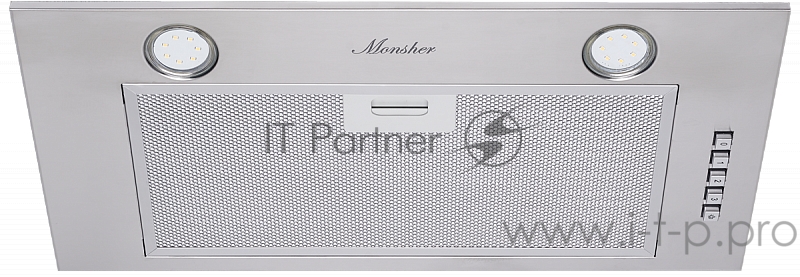 Вытяжка MONSHER INNA 55 X Встраиваемая вытяжка(моноблок), ширина 55 см, отвод/рециркуляция, 650 м3/час, механическое управление, 3 скорости, светодиодное освещение 2х3 Вт, металлические жироулавливающие фильтры, угольный фильтр (опция), цвет нержаве