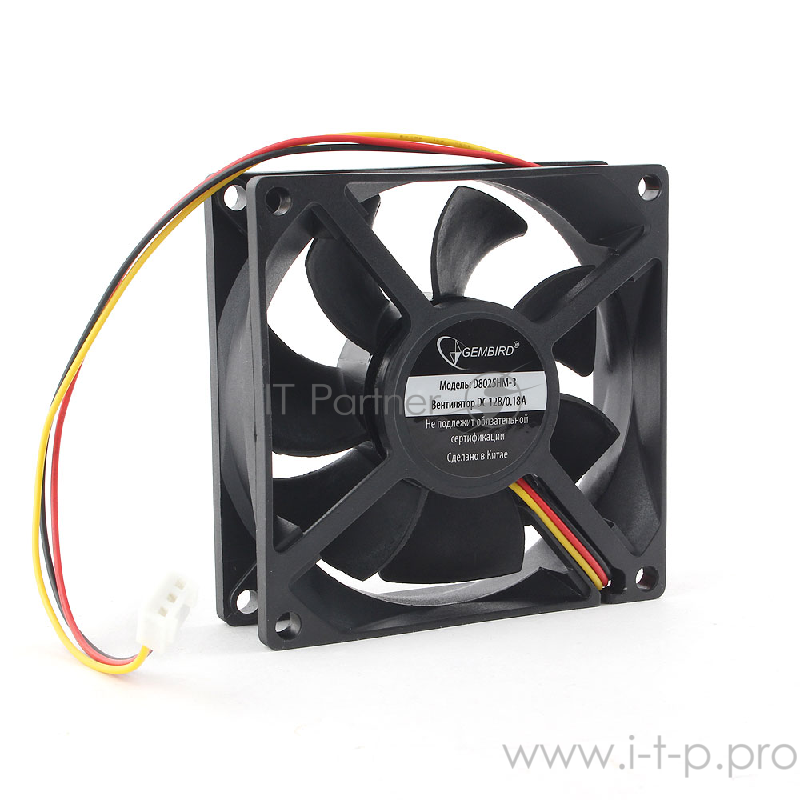 Вентилятор Gembird, 80x80x25, гидродинамический, 3 pin, провод 30 см