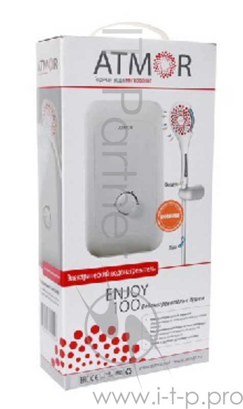 Водонагреватель ATMOR ENJOY 100 3,5 кВт душ. сеть 220 В/ 50 Гц, Сетевой шнур отсутствует, Конструкция: Горизонтальная, навесная, управление механическое, мощность 3,5 кВт, Рекомендуемое сечение кабеля: 3х2,5 мм2., Объем воды нагреваемый за 1 мин на