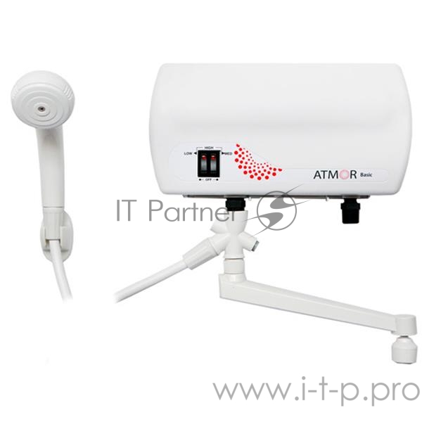 Водонагреватель Atmor BASIC 5 KW COMBI проточный душевая головка гибкий шланг-1,5м кронштейн кухонный гусак комплект сменных и уплотнительных колец тройник-переключатель, Механическое управление. Две клавиши переключения мощности - 2кв и 3кв.