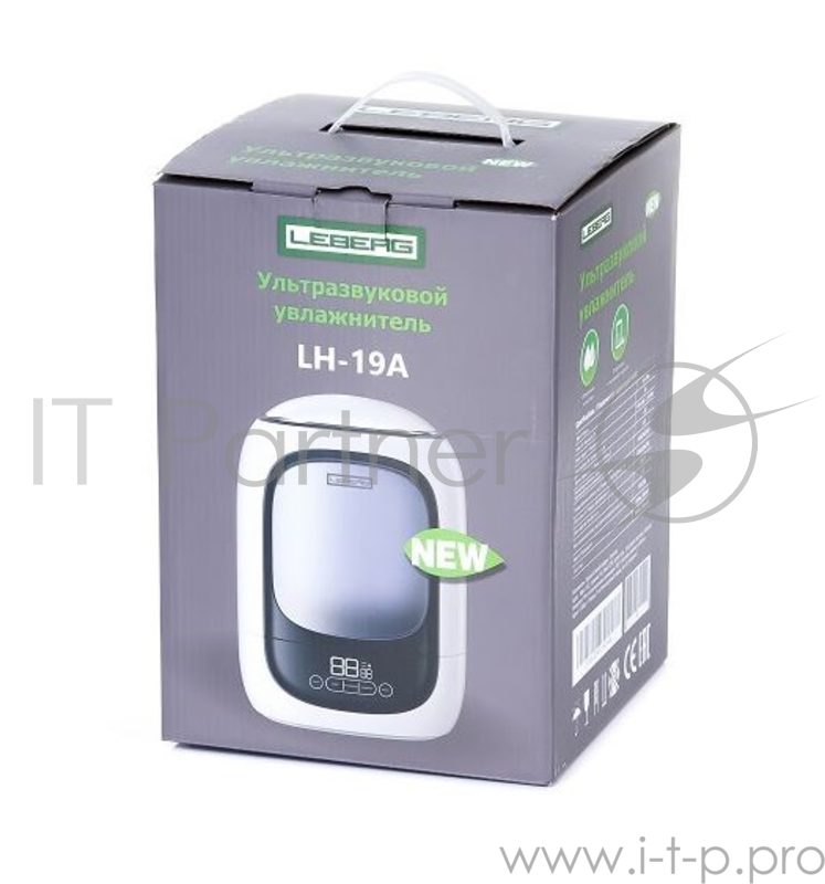Увлажнитель воздуха Leberg LH-19A, сенсорное управление, LCD дисплей, S-20/25 м?, объём 4.5 л., 320 мл/ч., белый