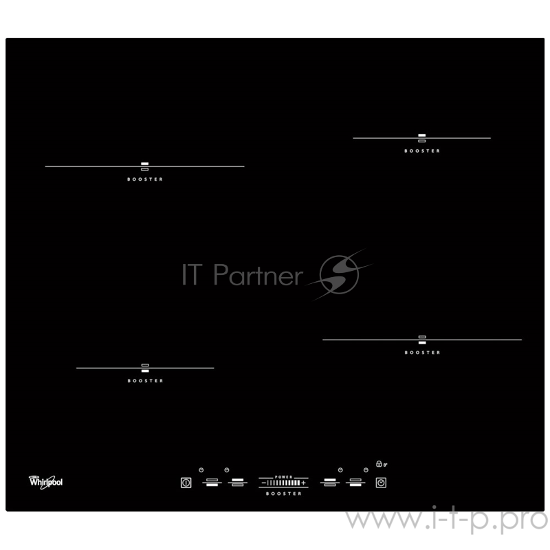 Индукционные варочные панели Whirlpool .5.6x65x51 см, индукционная, 4 зоны с функцией Booster таймер индикаторы остаточного тепла блокировка скошенные края, черный глянец