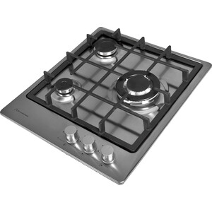 Встраиваемые газовые панели 45 см, газовая, 3 конфорки, независимая, автоподжиг, газ-контроль, 1 WOK конфорка, жиклёры для баллонного газа, чугунная решетка, нержавеющая сталь