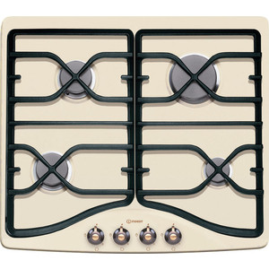 Газовая варочная поверхность Indesit PN641IOW, 4 конфорки, автоподжиг 1 рукой, газ-контроль, чугунные решетки, цвет: слоновая кость