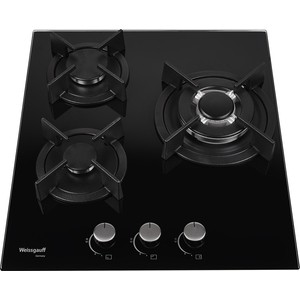 Встраиваемые газовые панели Weissgauff Газ, 45x51 см, газовая, закаленное стекло, независимая, электроподжиг, газ-контроль, чугунные решетки, в комплекте - подставка WOK, черная