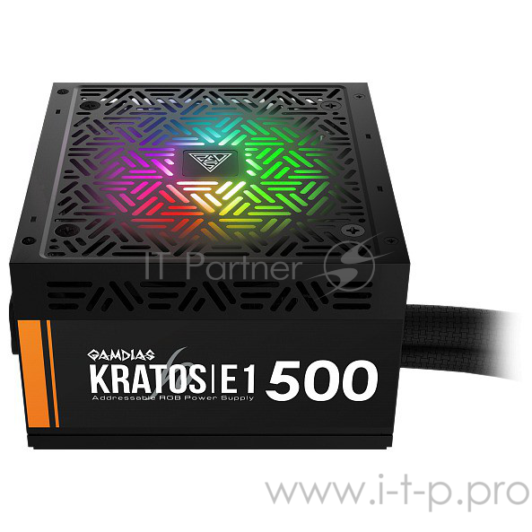 Игровой блок питания Gamdias KRATOS E1-500 чёрный (500 Вт, PCIe-2шт, ATX v2.31, RGB 120mm Fan, 80 Plus)