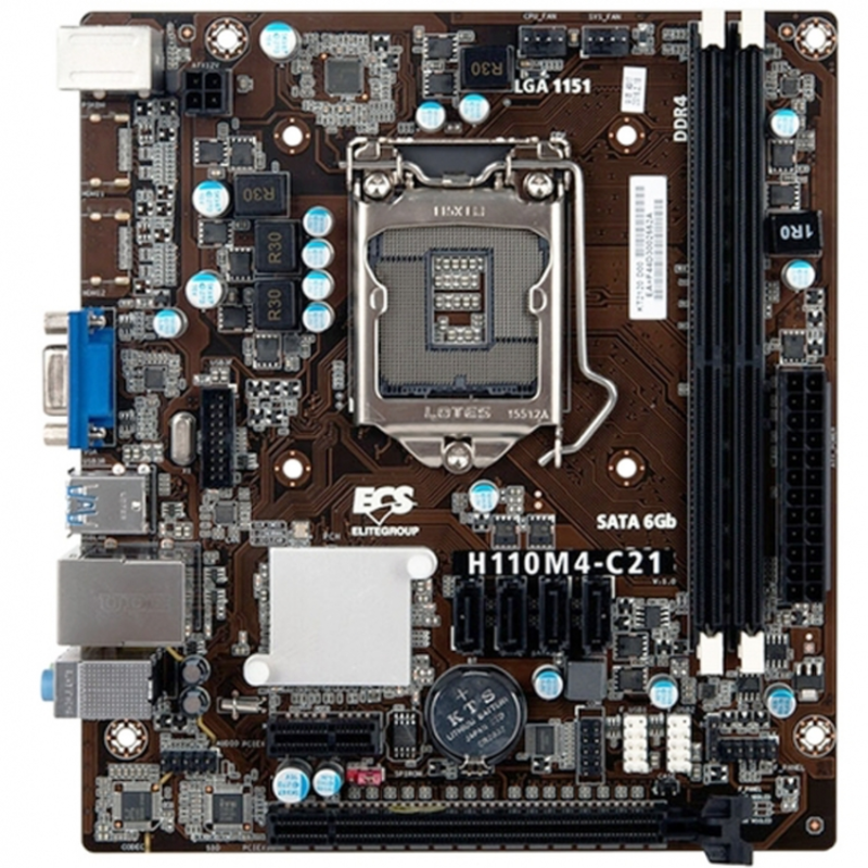 Материнская плата MB EliteGroup (ECS) H110M4-C21, Socket 1151, Intel®H110, 2xDDR4-2133, D-SUB, 1xPCI-Ex16, 1xPCI-Ex1, 4xSATA3, 6 Ch Audio, GLan, (2+2)xUSB2.0, (2+2)xUSB3.0, 2xPS/2, mATX