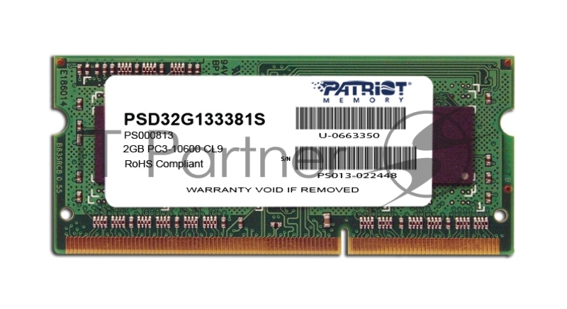 Память DDR3 2Gb 1333MHz Patriot PSD32G133381S RTL PC3-10600 CL9 DIMM 240-pin 1.5В