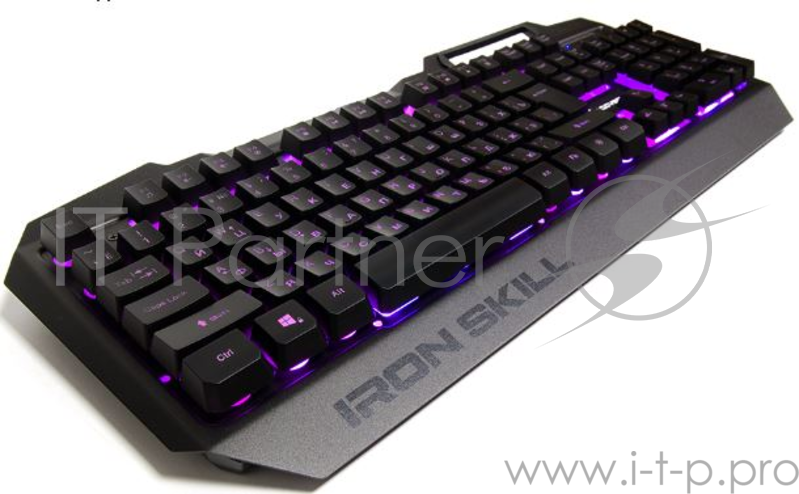 Клавиатура игровая QCYBER IRON SKILL (QC-03-008DV03) RGB подсветка, металл. корпус, подсветка двух шрифтов, держатель для телефона, тканевый кабель.