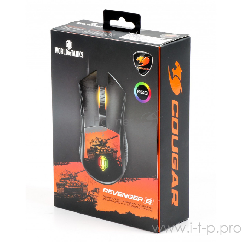 Мышь Cougar Revenger S (WORLD of TANKS) (оптическая, 6 кнопок, 12000 dpi, USB, RGB подсветка, черная)