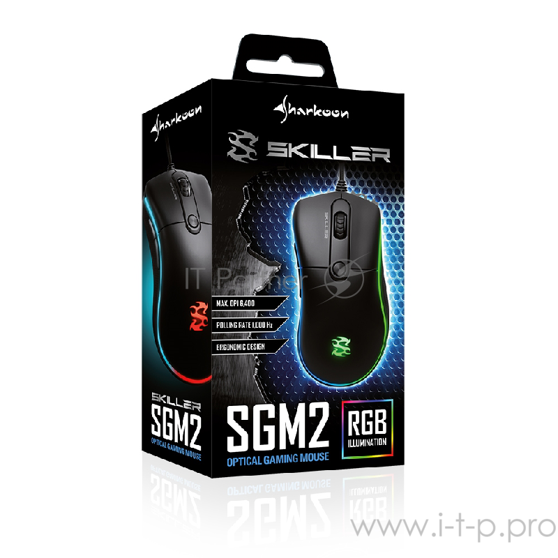 Игровая мышь Sharkoon Skiller SGM2 (6 кнопок, 6400 dpi, USB, RGB подсветка)