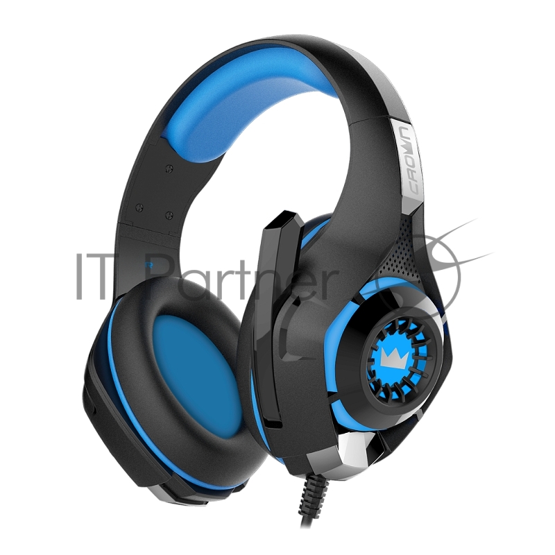 Наушники CROWN CMGH-101T Black&blue (Подключение jack 3.5мм 4pin+ адаптер 2*jack spk+mic,Частотныи? диапазон: 20Гц-20,000 Гц ,Кабель 2.1м,Размер D 250мм, регулировка громкости, микрофон на ножке)