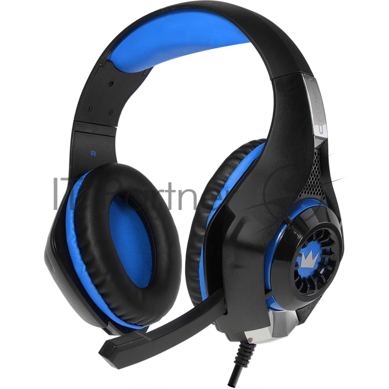 Наушники CROWN CMGH-101T Black&blue (Подключение jack 3.5мм 4pin+ адаптер 2*jack spk+mic,Частотныи? диапазон: 20Гц-20,000 Гц ,Кабель 2.1м,Размер D 250мм, регулировка громкости, микрофон на ножке)