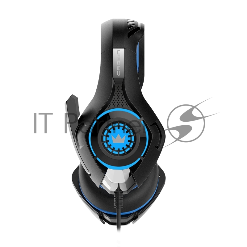 Наушники CROWN CMGH-101T Black&blue (Подключение jack 3.5мм 4pin+ адаптер 2*jack spk+mic,Частотныи? диапазон: 20Гц-20,000 Гц ,Кабель 2.1м,Размер D 250мм, регулировка громкости, микрофон на ножке)