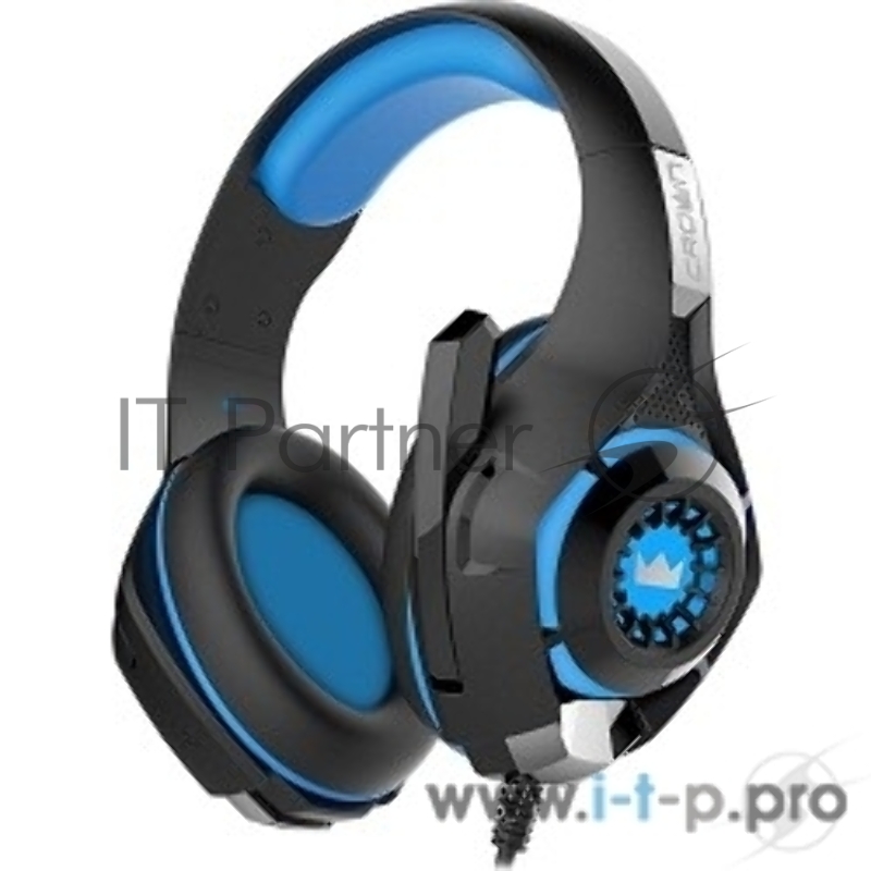 Наушники CROWN CMGH-101T Black&blue (Подключение jack 3.5мм 4pin+ адаптер 2*jack spk+mic,Частотныи? диапазон: 20Гц-20,000 Гц ,Кабель 2.1м,Размер D 250мм, регулировка громкости, микрофон на ножке)