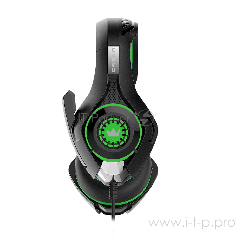 Наушники CROWN CMGH-101T Black&green (Подключение jack 3.5мм 4pin+ адаптер 2*jack spk+mic,Частотныи? диапазон: 20Гц-20,000 Гц ,Кабель 2.1м,Размер D 250мм, регулировка громкости, микрофон на ножке)