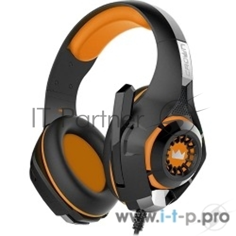 Наушники CROWN CMGH-102T Black&orange (Подключение USB, встроенная аудио карта, Частотныи? диапазон: 20Гц-20,000 Гц ,Кабель 2.1м,Размер D 250мм)