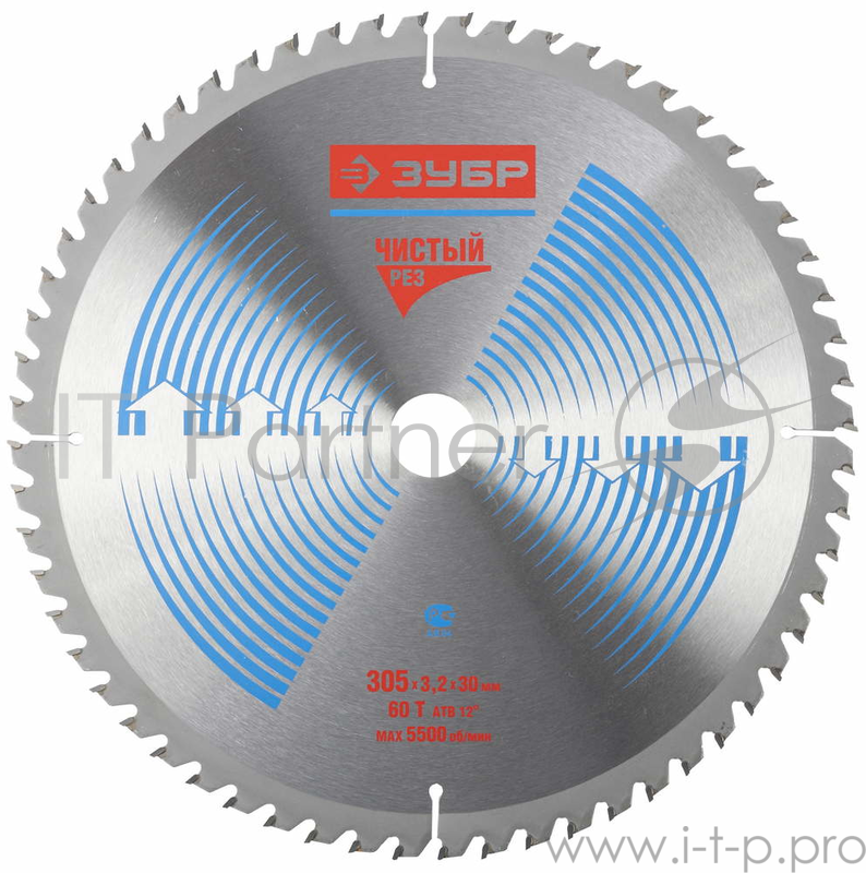 Круг пильный твердосплавный ЗУБР ЭКСПЕРТ Чистый рез 305х30 по дереву 305х30мм 60Т
