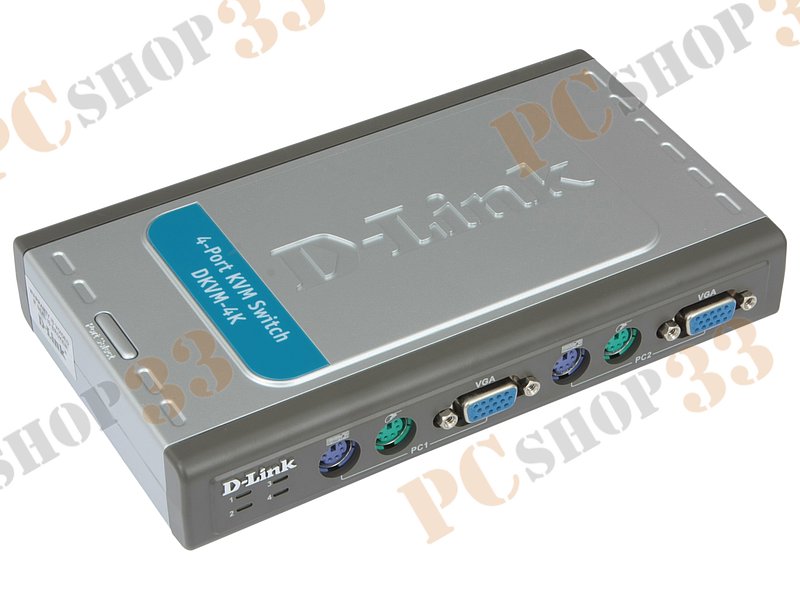 Переключатель KVM на 4 ПК D-Link DKVM-4K/A7B монитор (D-Sub), клавиатура (PS/2), мышь (PS/2)
