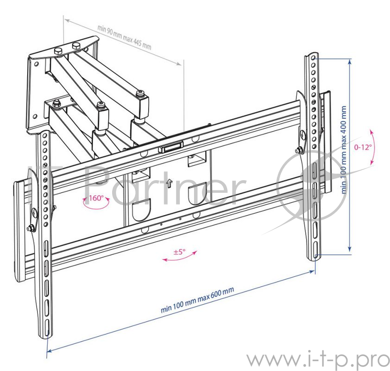 Кронштейн ARM MEDIA PT-16 BLACK для TV 26