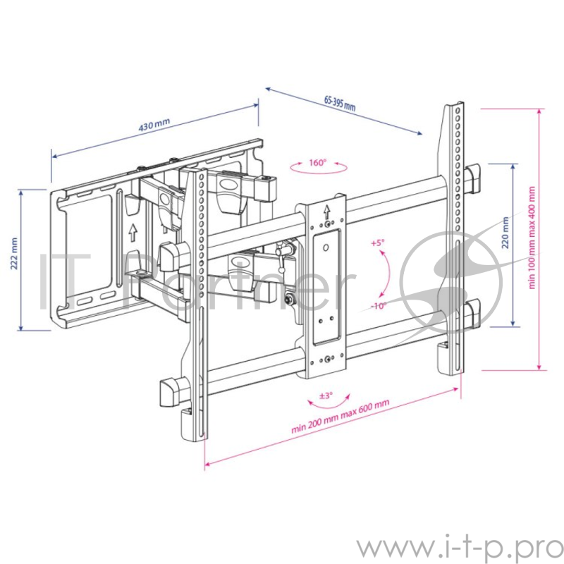 Кронштейн Kromax GALCTIC-56 Black для LED/LCD TV 32