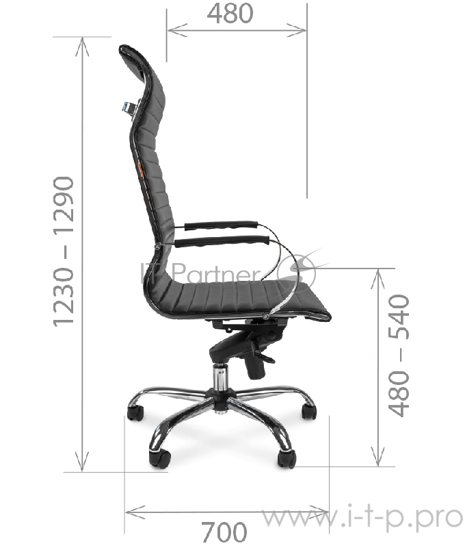 Офисное кресло Chairman 710 чёрное (экокожа, хромированный металл, газпатрон 3 кл, ролики, механизм качания)