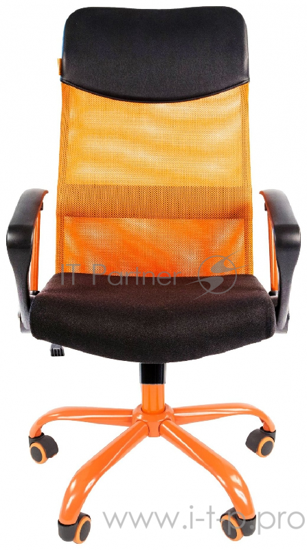 Офисное кресло Chairman 610 CMet чёрное/оранжевое (ткань, сетчатый акрил, пластик/металл, газпатрон 3 кл, ролики, механизм качания)