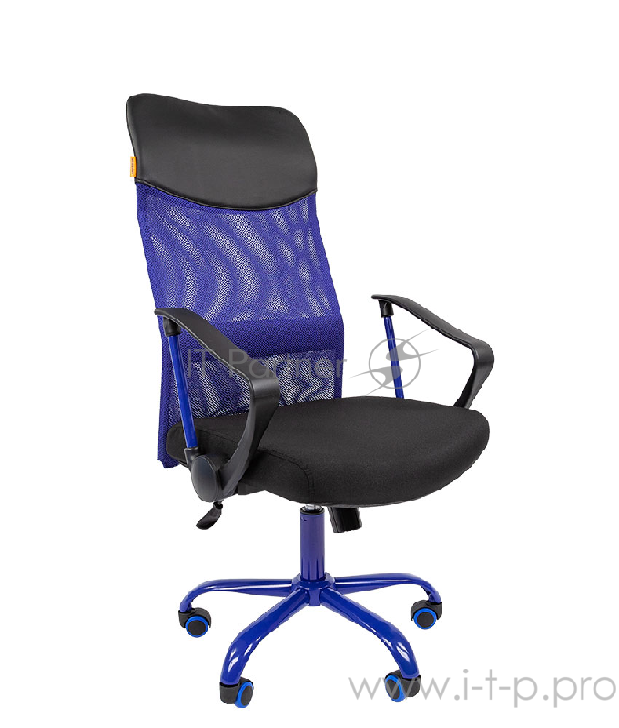 Офисное кресло Chairman 610 CMet чёрное/синее (ткань, сетчатый акрил, пластик/металл, газпатрон 3 кл, ролики, механизм качания)