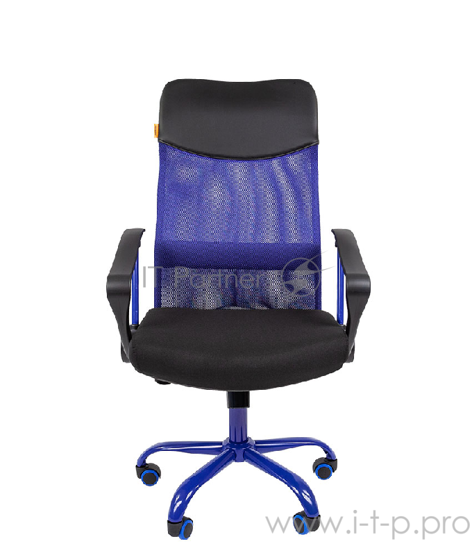 Офисное кресло Chairman 610 CMet чёрное/синее (ткань, сетчатый акрил, пластик/металл, газпатрон 3 кл, ролики, механизм качания)