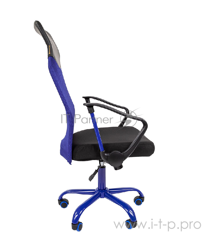 Офисное кресло Chairman 610 CMet чёрное/синее (ткань, сетчатый акрил, пластик/металл, газпатрон 3 кл, ролики, механизм качания)