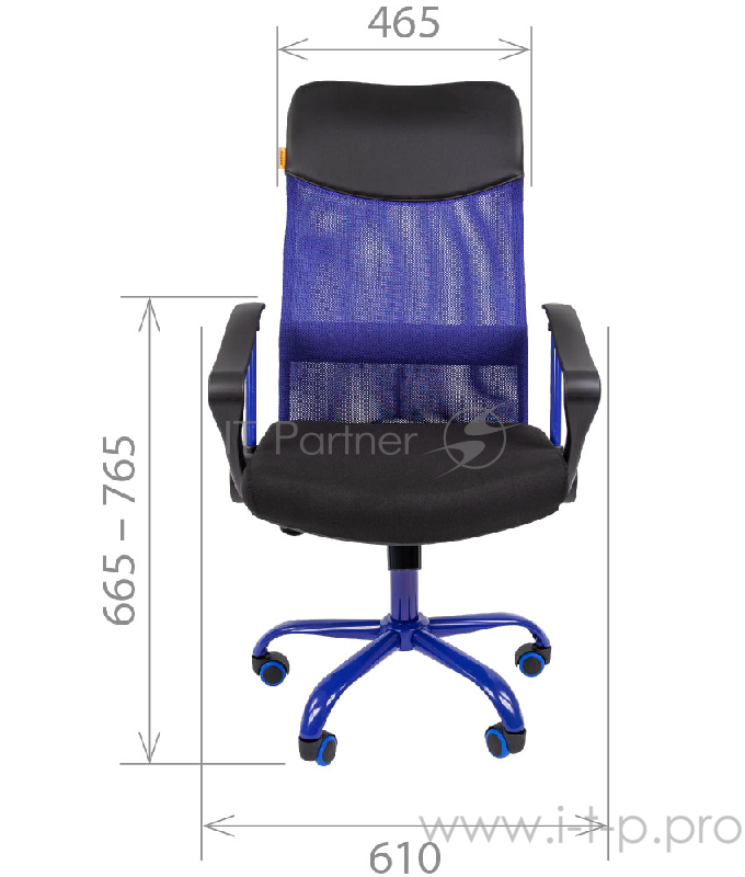 Офисное кресло Chairman 610 CMet чёрное/синее (ткань, сетчатый акрил, пластик/металл, газпатрон 3 кл, ролики, механизм качания)