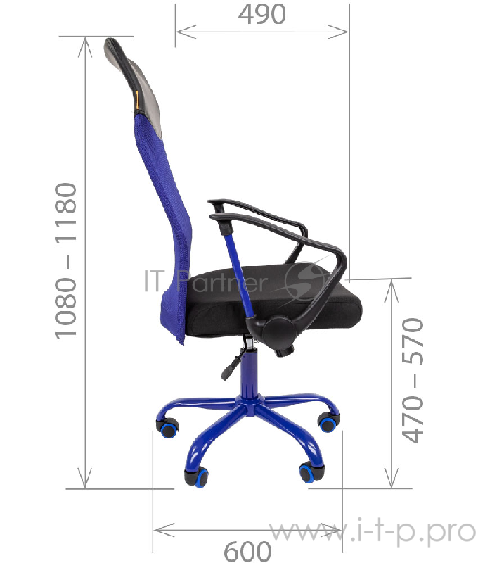 Офисное кресло Chairman 610 CMet чёрное/синее (ткань, сетчатый акрил, пластик/металл, газпатрон 3 кл, ролики, механизм качания)