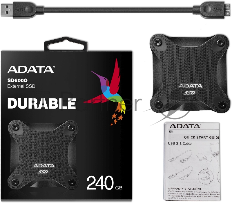 Внешний SSD ADATA External 240Gb SD600Q Series <ASD600Q-240GU31-CBK> (USB3.1, 440/430Mbs, 3D QLC, 80х15х80mm, 60g) Black