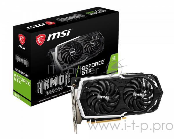 Видеокарта MSI PCI-E GTX 1660 ARMOR 6G OC nVidia GeForce GTX 1660 6144Mb 192bit GDDR5 1530/8000/HDMIx1/DPx3/HDCP Ret