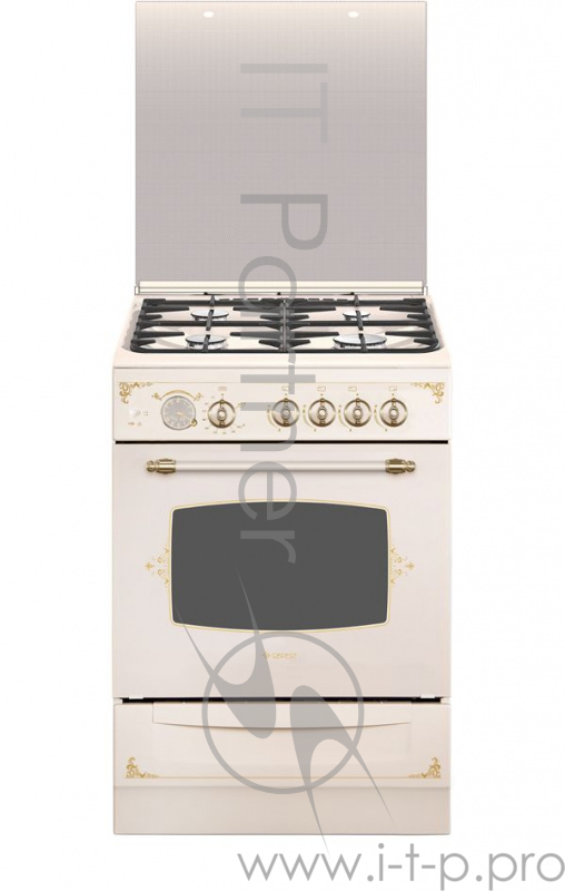 Плита Газовая Gefest ПГ 6100-03 0279 кремовый/рисунок ретро (стеклянная крышка) реш.чугун