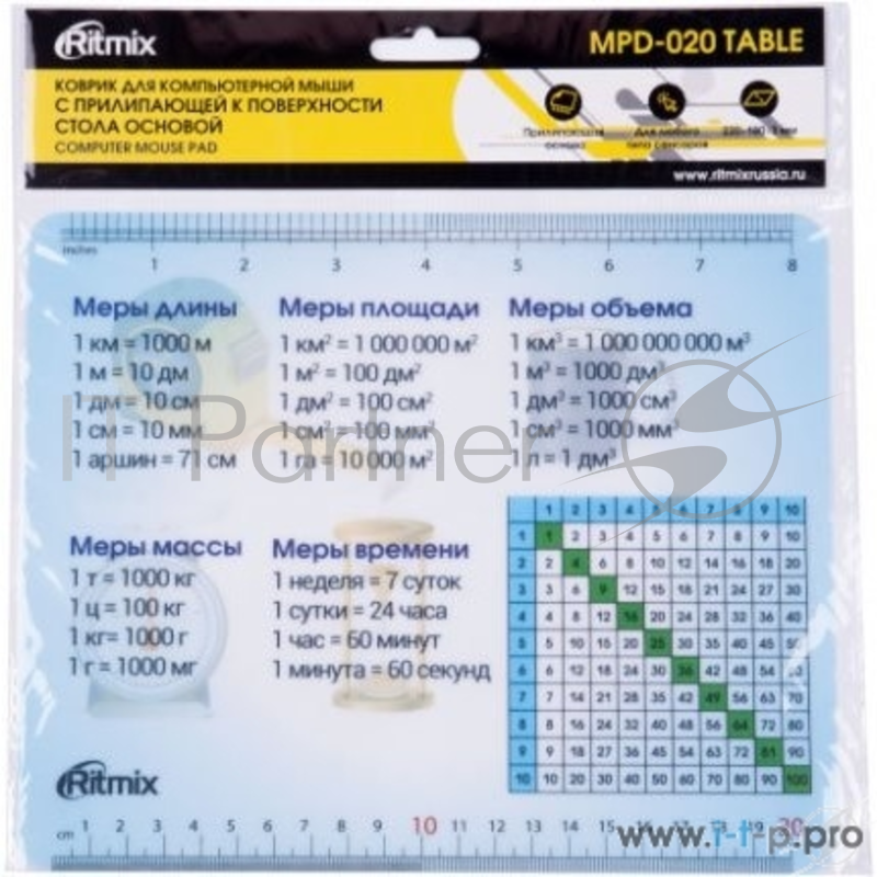Коврики RITMIX MPD-020 Table {220 x 180 x 3mm, рисунок, прилипающая к поверхности стола основа.ПВХ, клейкая основа, прозрачная защитная пленка (полипропилен)}