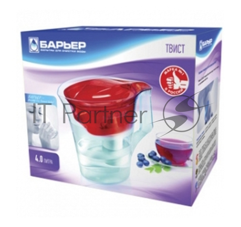 Барьер, Твист красный, Барьер фильтр Кувшин, Объем 4л/1,4л (воронка)