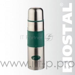 Термос BIOSTAL NB-750P-G 0.75 л, узкое горло,с крышкой-чашкой, цветная резиновая вставка, зеленый
