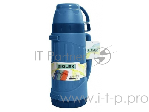 Термос Diolex DXP-600-B, пластиковый со стеклянной колбой, 600 мл, синий