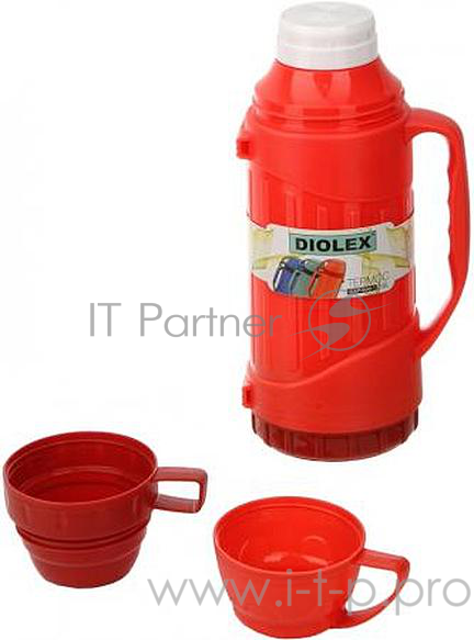 Термос Diolex DXP-600-R, пластиковый со стеклянной колбой, 600 мл, красный
