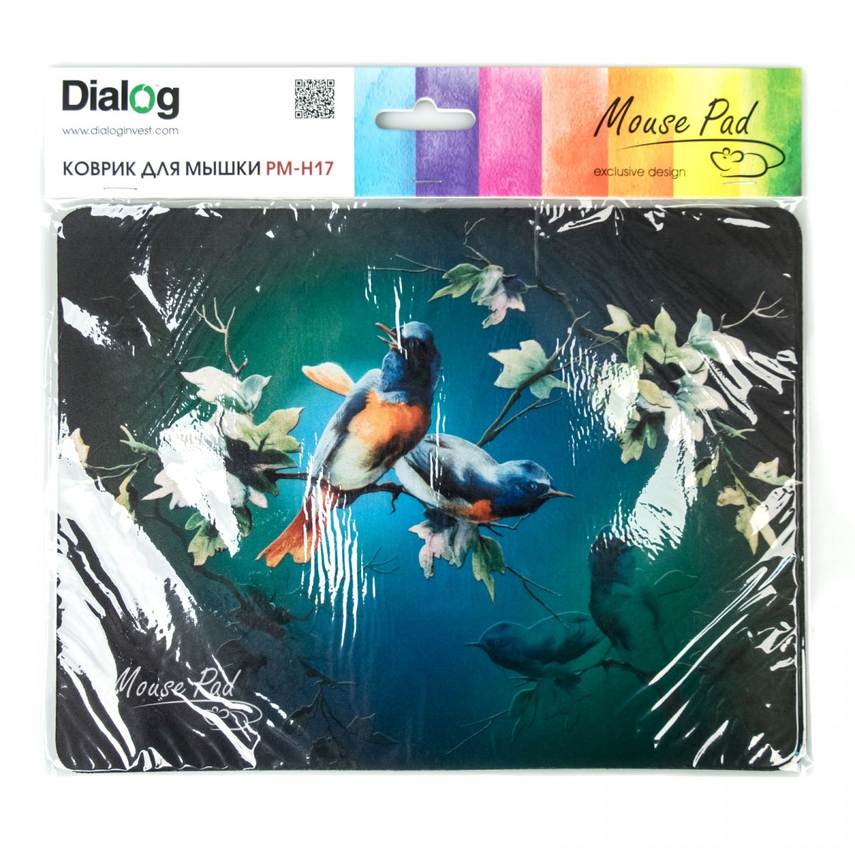 Коврики Dialog PM-H17 bird Коврик черный с цветными птицами, размер 285x215x3 мм