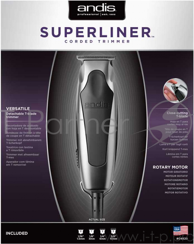 Машинка для стрижки Andis RT-1 серебристый металлик (насадок в компл:4шт)