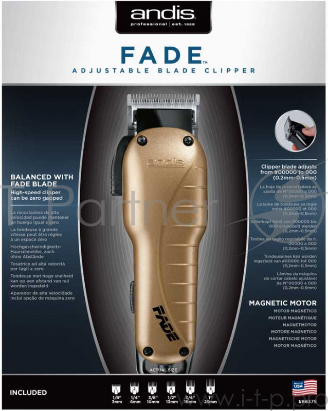 Машинка для стрижки Andis US-1 Fade Adjustable Blade Clipper позолоченный металлик (насадок в компл:6шт)