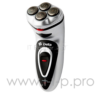 Бритва электрическая DELTA DL-0715 черный с серебром (3 Вт, аккум. 1.2 В, 3 бреющие головки, триммер, кнопка блокировки включения, время работы на заряженной батарее 30 мин., в комплекте футяр и щеточка)