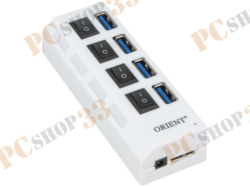 Разветвитель 4 порта USB3.0 ORIENT BC-307PS, внешн., с блоком питания