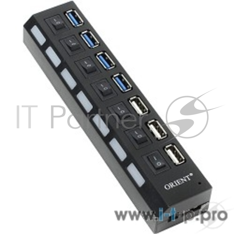 Разветвитель 4 порта USB3.0 + 3 порта USB2.0 ORIENT BC-315, внешн., c блоком питания